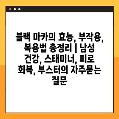 블랙 마카의 효능, 부작용, 복용법 총정리 | 남성 건강, 스태미너, 피로 회복, 부스터
