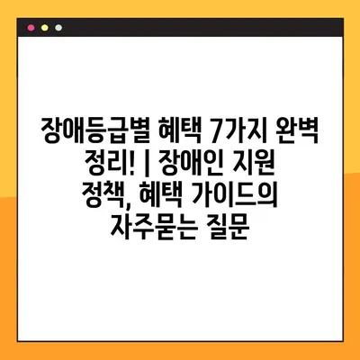 장애등급별 혜택 7가지 완벽 정리! | 장애인 지원 정책, 혜택 가이드