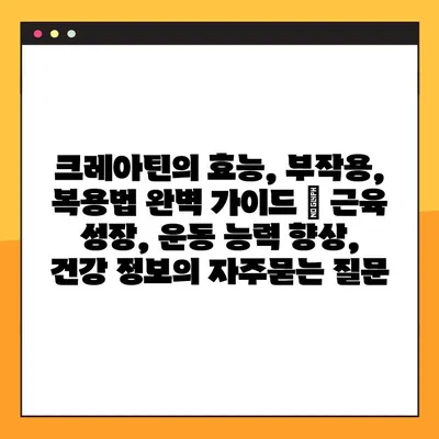 크레아틴의 효능, 부작용, 복용법 완벽 가이드 | 근육 성장, 운동 능력 향상, 건강 정보