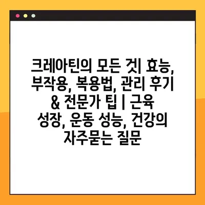 크레아틴의 모든 것| 효능, 부작용, 복용법, 관리 후기 & 전문가 팁 | 근육 성장, 운동 성능, 건강