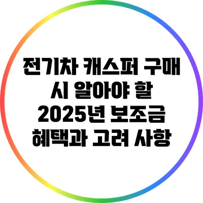 전기차 캐스퍼 구매 시 알아야 할 2025년 보조금 혜택과 고려 사항