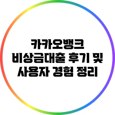 카카오뱅크 비상금대출 후기 및 사용자 경험 정리