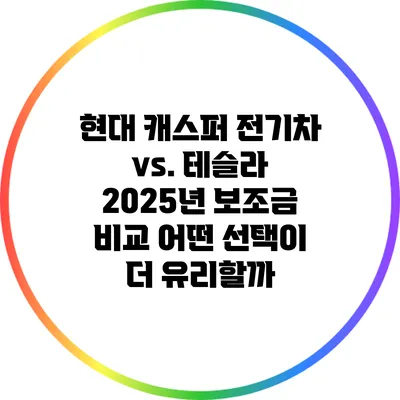 현대 캐스퍼 전기차 vs. 테슬라 2025년 보조금 비교: 어떤 선택이 더 유리할까?