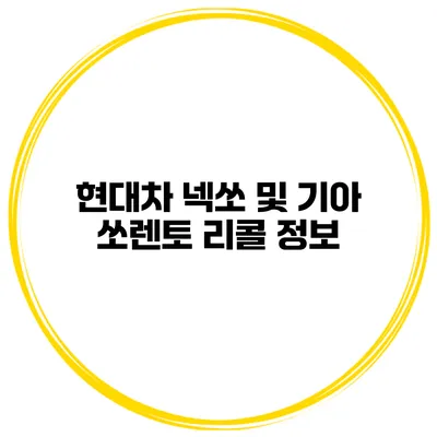 현대차 넥쏘 및 기아 쏘렌토 리콜 정보
