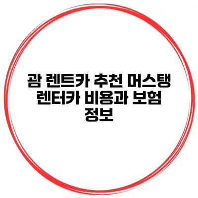 괌 렌트카 추천 머스탱 렌터카 비용과 보험 정보