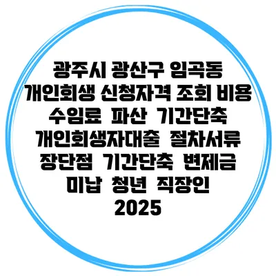 광주시 광산구 임곡동 개인회생 신청자격 조회 비용 수임료 | 파산 | 기간단축 | 개인회생자대출 | 절차서류 | 장단점 | 기간단축 | 변제금 미납 | 청년 | 직장인 2025
