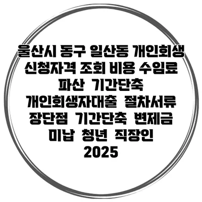 울산시 동구 일산동 개인회생 신청자격 조회 비용 수임료 | 파산 | 기간단축 | 개인회생자대출 | 절차서류 | 장단점 | 기간단축 | 변제금 미납 | 청년 | 직장인 2025