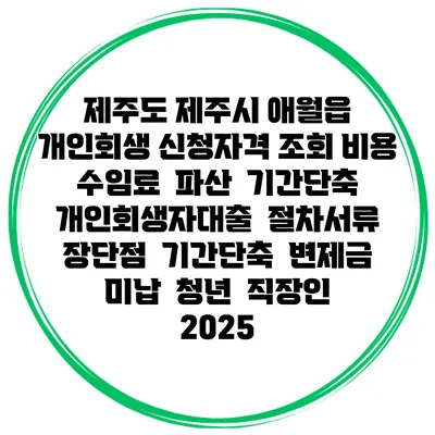 제주도 제주시 애월읍 개인회생 신청자격 조회 비용 수임료 | 파산 | 기간단축 | 개인회생자대출 | 절차서류 | 장단점 | 기간단축 | 변제금 미납 | 청년 | 직장인 2025
