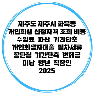 제주도 제주시 화북동 개인회생 신청자격 조회 비용 수임료 | 파산 | 기간단축 | 개인회생자대출 | 절차서류 | 장단점 | 기간단축 | 변제금 미납 | 청년 | 직장인 2025