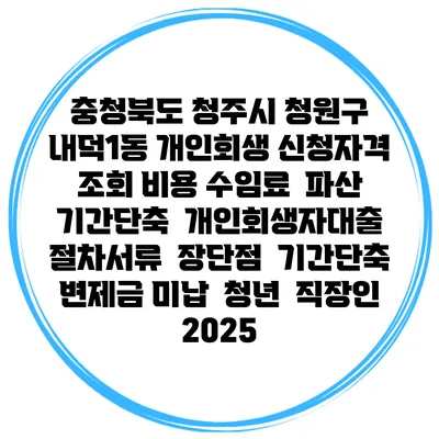 충청북도 청주시 청원구 내덕1동 개인회생 신청자격 조회 비용 수임료 | 파산 | 기간단축 | 개인회생자대출 | 절차서류 | 장단점 | 기간단축 | 변제금 미납 | 청년 | 직장인 2025
